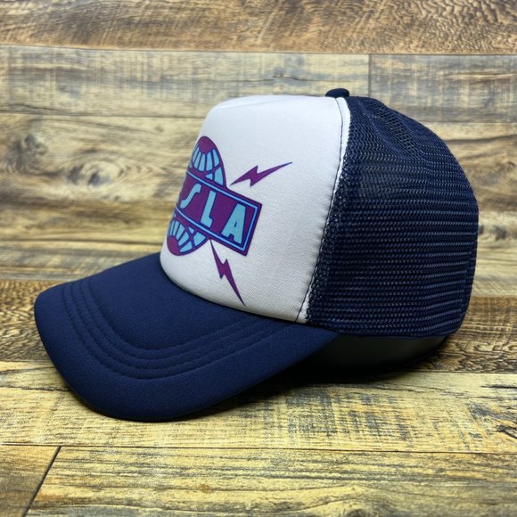 Tesla Band Mens Trucker Hat Navy Snapback 80s Rock N Roll Band Baseball Cap - Picture 4 of 8